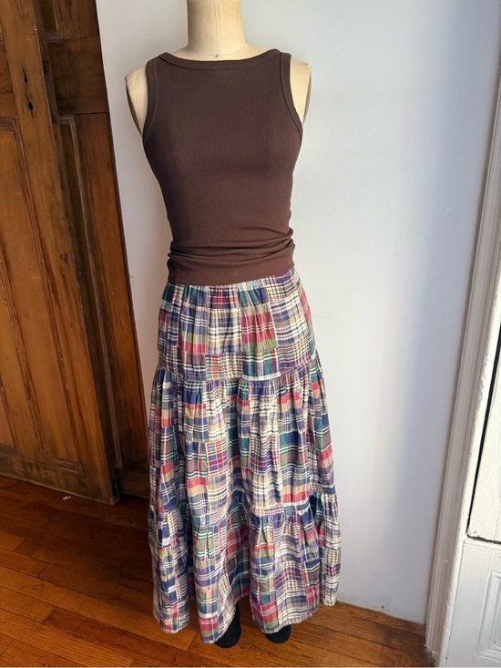 Vintage Dresses & Skirts - Karen Scott 100% Cotton Plaid Tiered Maxi Skirt Cottagecore Prairie Skirt